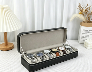 Premium PU leather watch box with soft velvet lining precise stitching zipper closure for watch storage - Product Image 4