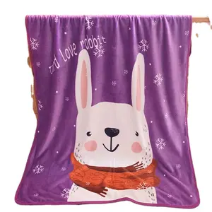 उच्च गुणवत्ता गर्म बिक्री चालाक खरगोश पशु मुद्रण कार्टून आलीशान बच्चों गर्म कंबल के लिए उपहार