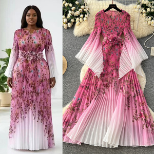 Robe élégante de style <span class=keywords><strong>russe</strong></span> traditionnel à manches trompette, imprimé floral, en polyester, taille cintrée, manches chauve-souris plissées, grande taille - Product Image 2