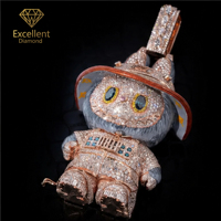 Colgante de Hip Hop Personalizado de Plata de Ley 925 con Moissanita, Diseño 3D de Personaje de Dibujos Animados, para Hombre, Estilo Urbano, Venta al por Mayor