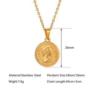 Pendentif de pièce de monnaie de Portrait plaqué or européen collier en acier inoxydable résistant à la décoloration - Product Image 2