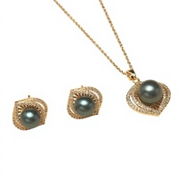 Set Perhiasan Mutiara Bentuk Mata Kalung dan Anting Stud 10mm 8mm Zirkon Mikro Hadiah Wanita JadeRitual