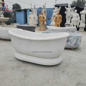 现代奢华独立式纯白色大理石浴室浴缸天然石材浴缸高抛光 - Product Image 3