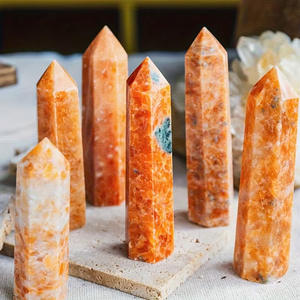 Vente en gros de pierres naturelles énergétiques de guérison : Tour de cristal de quartz pierre de soleil avec pointe d'apatite bleue pour la décoration intérieure - Product Image 4