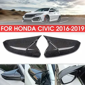 Coques de rétroviseurs latéraux en ABS style fibre de carbone en forme de corne pour Honda Civic 10ème génération 2016 2017 2018 2019 - Product Image 1