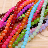 Manik-manik kaca bening giok kristal 8mm dengan lubang yang baik dalam warna merah merah muda ungu untuk membuat perhiasan gelang desain