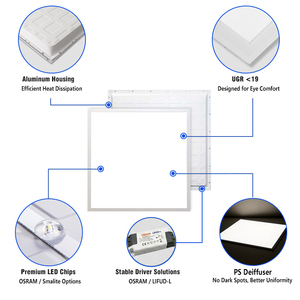 A01-BI OSRAM 130Lm/W UGR<19 SDCM≤5 DIP 3CCT 50000H 5Y EN12464-1 Panneau LED de bureau en grille CE <span class=keywords><strong>EMC</strong></span> 60*60 - Product Image 2