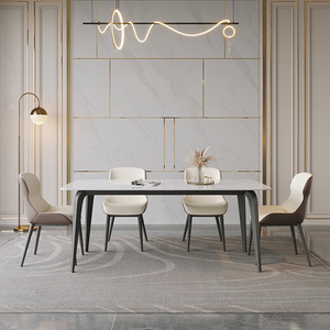 Meubles de salle à manger modernes, <span class=keywords><strong>table</strong></span> à manger <span class=keywords><strong>rectangulaire</strong></span> nordique de luxe légère avec plateau en dalle de roche et pieds en métal, pour 4 ou 6 <span class=keywords><strong>personnes</strong></span> - Product Image 4