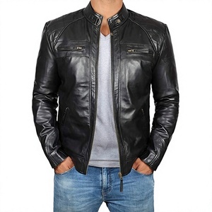 Veste en cuir noire pour homme, manches longues, style classique, pour l'automne, imperméable, ignifuge, coupe-vent - Product Image 1
