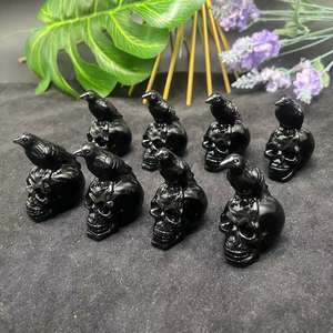 Оптовая продажа, массивные Хрустальные черепа, резные обсидиан с черепами птиц, хрустальные целебные кристаллы, резные черепа - Product Image 6