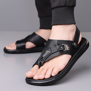Sandalias con Correa en T para Hombre, de Cuero Genuino, Punta Abierta, Suela de Goma Antideslizante, Zapatos Casuales para Playa y Conducir - Product Image 2