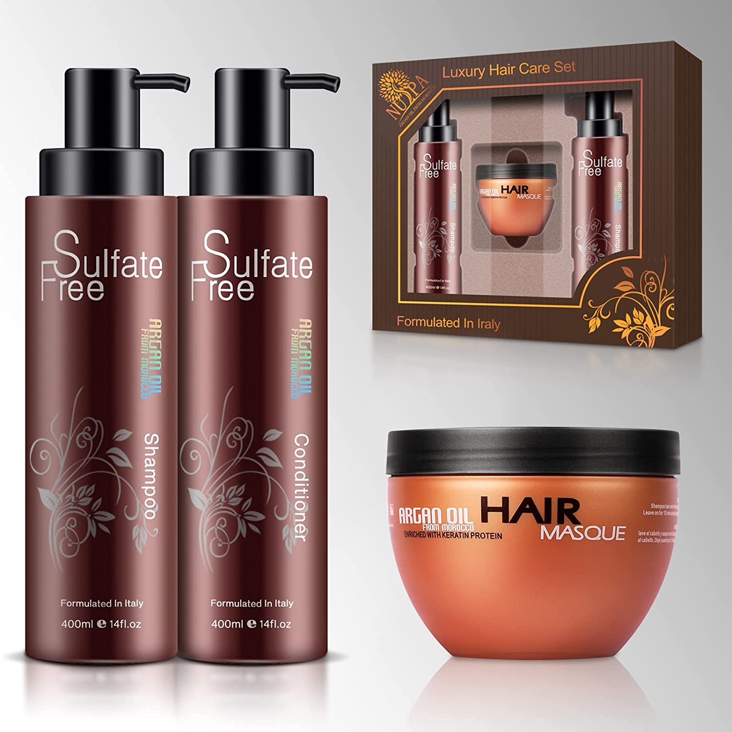 Precio de fábrica Natural NUSPA Argan Oil Hair Care Set Kits Champú y acondicionador sin sulfato orgánico