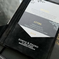 Invitación de Boda de Lujo en Terciopelo Negro con Monograma Cortado con Precisión por Láser, Papel Dorado, Folio de Bolsillo, Juego de Papelería Formal