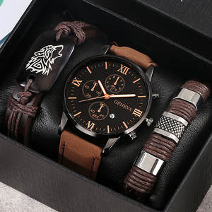 2023 Fashion Sport <strong>GENEVA</strong> Leather Bracelet <strong>Watch</strong> Men Quartz Business Wristwatch Calendar Clock Gift <strong>Watches</strong> and Bracelets <strong>Set</strong> - Product Image 4