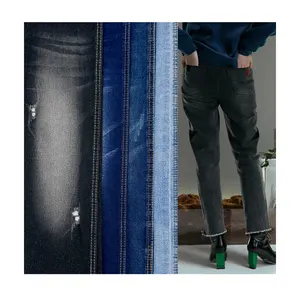 Stock 10oz de tissu jeans avec tissu denim sergé droit uni tissu jean haute coton pour fabricant de vêtements avec vente en gros