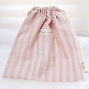 Wholesale Customized Stripe Pattern Biodegradable 100% Cotton Muslin <b>Dust</b> <b>Bag</b> Small Canvas Pouch with Woven Label - Product Image 6