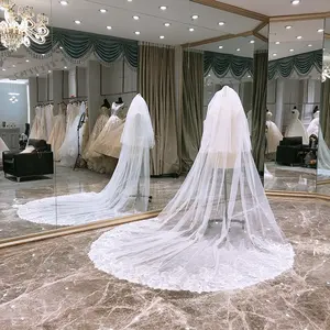 Veli da sposa Accessori Da Sposa Decorazione Delle Donne di Colore Rosa Morbido Pizzo Nero di Estate Bianco sposa velo musulmano lungo velo