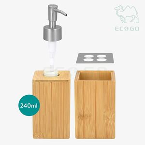 Juego de Accesorios de Baño de 3 Piezas de Bambú Impermeable, Moderno y de Lujo, con Soporte para Cepillo de Dientes y Dispensador de Líquido - Product Image 6