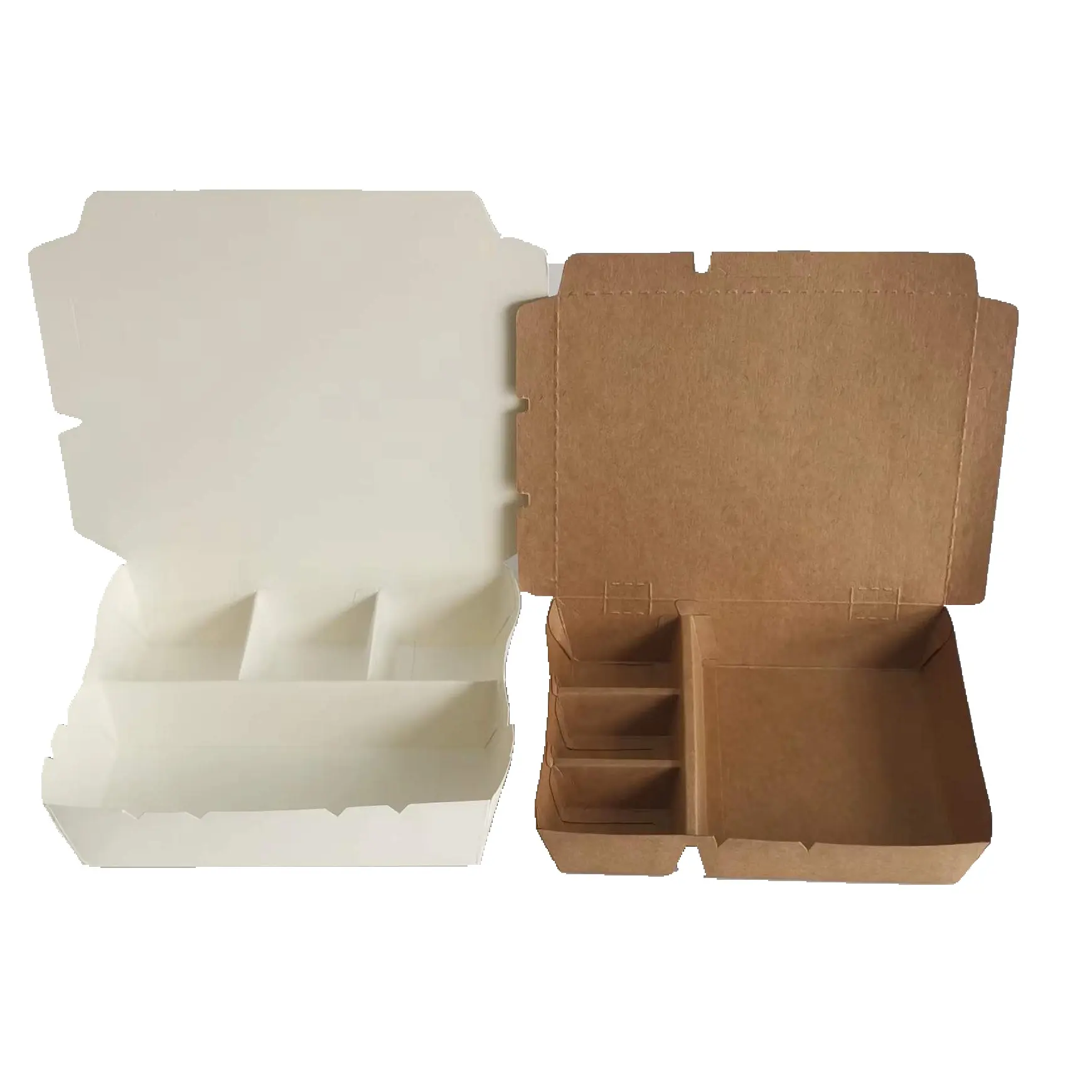 Eco Friendly 3 Compartments Carry Out Restaurant Custom Logo Print White Kraft Cover Paper To Go Food Containers