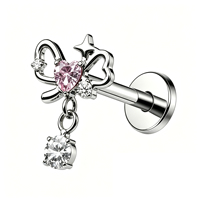 Bijoux de piercing en titane G23 ASTM F136, motifs fleur, étoile, nœud, cœur, avec embouts sans filetage, pour labret, hélix, tragus, bijoux de mode raffinés
