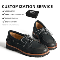 Mocassins bateau Wallabee pour hommes en cuir véritable nubuck noir, faits main, style rétro, semelle épaisse, décontractés, style Old Money