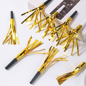 Metallic Foil Fringe Blowouts Gold Party Noisemaker Blowouts <b>Whistle</b> For Birthday Celebration Party Decoration Supplies - Product Image 4