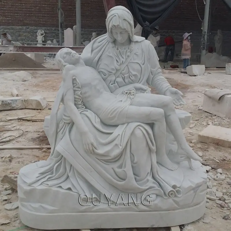 QUYANG-estatua tallada a mano de la Virgen María y Jesús muerto, estatua de piedra de Pieta para Iglesia