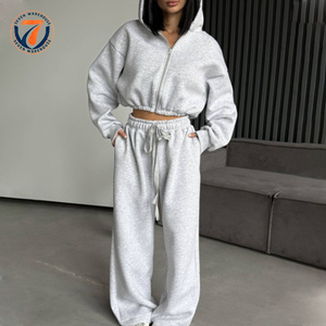 Ensemble <span class=keywords><strong>de</strong></span> survêtement sport ample 2 pièces personnalisé pour femme, sweat à capuche zippé <span class=keywords><strong>haut</strong></span> <span class=keywords><strong>de</strong></span> <span class=keywords><strong>gamme</strong></span> et pantalon large décontracté, style boxy ajusté - Product Image 2