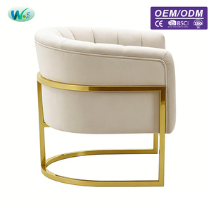 Sillón Moderno para Sala de Estar al por Mayor con Estructura de Acero Inoxidable Dorado y Tapizado en Terciopelo Blanco, Sillón de Acento, Butaca de Ocio - Product Image 3