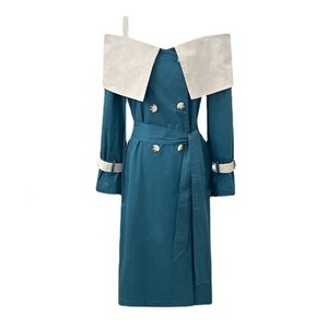 OUDINA Fashion allentato <span class=keywords><strong>doppio</strong></span> <span class=keywords><strong>petto</strong></span> cintura vita alta una spalla cava elegante Trench abiti lunghi donna - Product Image 1