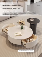 Ensemble de tables basses rondes en pierre frittée pour salon, avec tiroir de rangement, mobilier ultra-simple