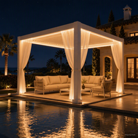Luxuriöse Moderne Weiße Pergola mit Outdoor-Transparentvorhängen Motorisiertes Lamellendach für Resort-Hotel Poolbereich Garten-Pavillon