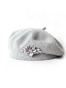 Béret en polaire personnalisable orné de strass floraux, élégant chapeau d'<span class=keywords><strong>hiver</strong></span> vintage pour <span class=keywords><strong>femme</strong></span>, idéal pour le quotidien, les sorties et les fêtes - Product Image 5