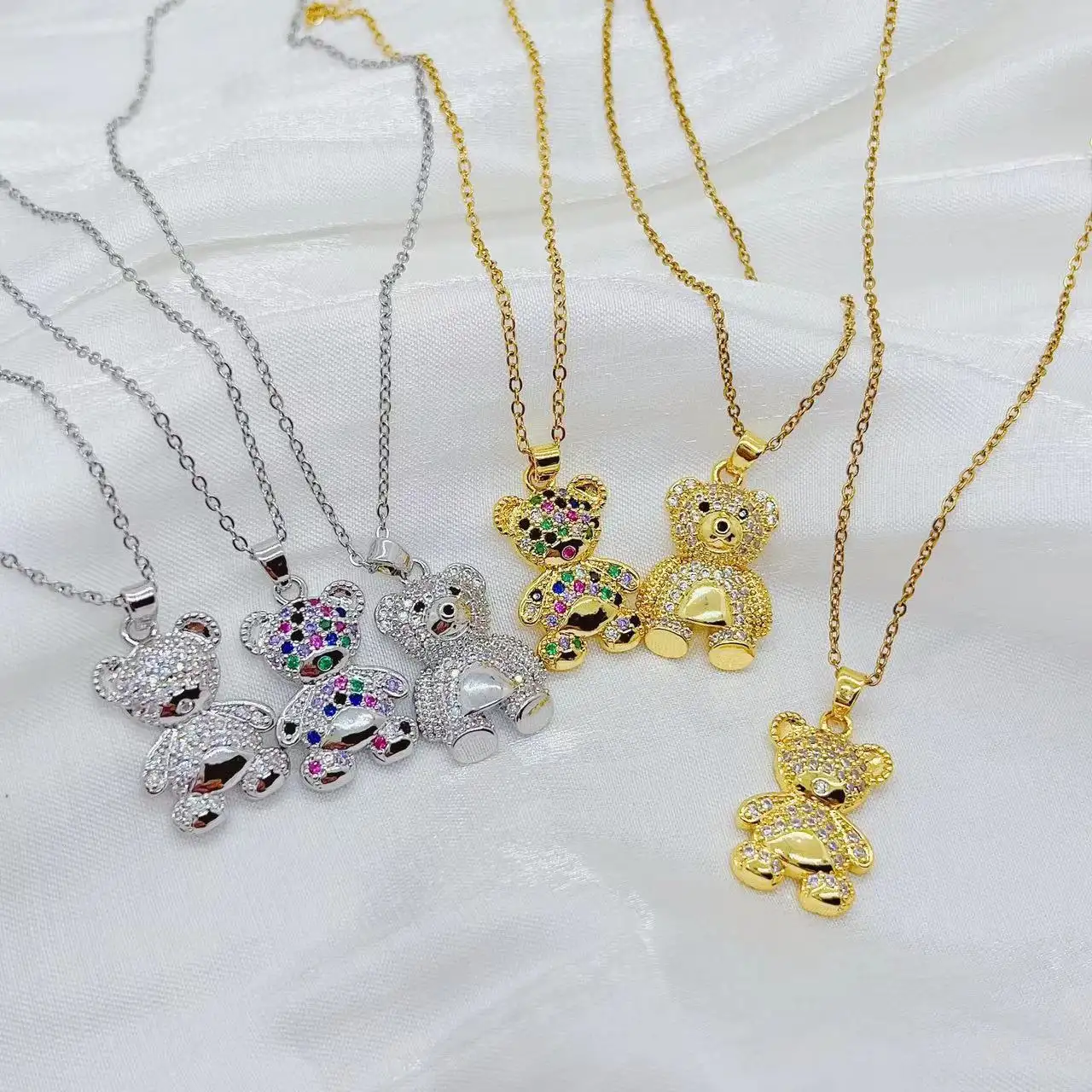 Takı çocuk kristal kazak zinciri köprücük kemiği zinciri sevimli ayı kolye kalp kristal kolye noel hediyesi
