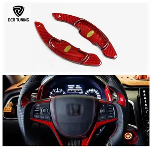 Ekstensi pemindah gigi Interior mobil, serat karbon untuk Honda Civic 2016 + Accord 2014 + serat karbon Glossy Red Paddle shifter Add on