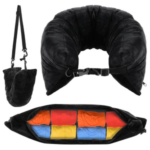 Almohada de viaje en forma de U con compartimento de almacenamiento para uso en avión y coche, color negro, 28x26x14 cm - Product Image 1