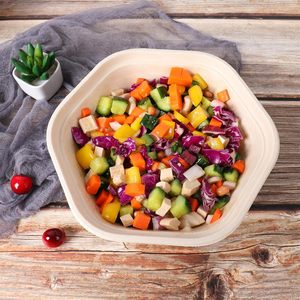 Conteneur à salade hexagonal écologique jetable en canne à sucre avec couvercle, 750/1000/1300/1600 ml - Product Image 2