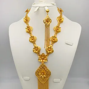 Zinklegierung langer Quaste-Set Halskette galvanisiert Dubai 24K Gold Brautbankett Luxus-Set