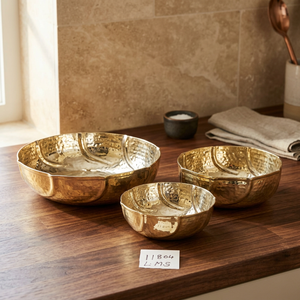 3 Piece Gold Hammered Brass Salad <b>Bowl</b> Set Modern Luxury BPA Free Lead Free Oven Safe Food Serving <b>Bowls</b> LMS - Product Image 3