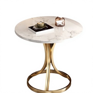 Mesa de Centro Moderna y Ecológica con Tapa Redonda de Mármol y Estructura de Acero para Muebles de Sala de Estar - Product Image 1