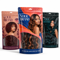 Sacs personnalisés imprimés pour perruques, sacs d'emballage antistatiques pour extensions de cheveux, pochettes transparentes à fenêtre pour mèches de cheveux avec trou de suspension Euro