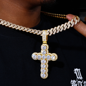 Bijoux chrétiens de luxe, chaîne cubaine hip-hop plaquée <span class=keywords><strong>or</strong></span>, pendentif croix halo serti de diamants CZ AAAAA pour hommes et femmes - Product Image 5