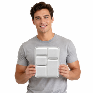 Offre Spéciale – <span class=keywords><strong>Assiette</strong></span> Alimentaire Compostable Jetable en Bagasse, Plateau Compartimenté Blanc Comestible à 5 Grilles pour Vaisselle et Camping - Product Image 2