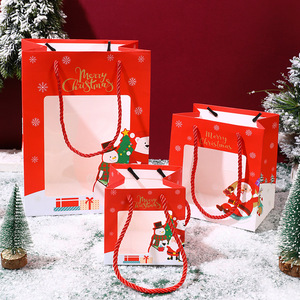 Fabricant de sacs d'emballage Sacs en papier de Noël rouge vert Sacs cadeaux transparents à fenêtre transparente pour la fête de Noël - Product Image 2