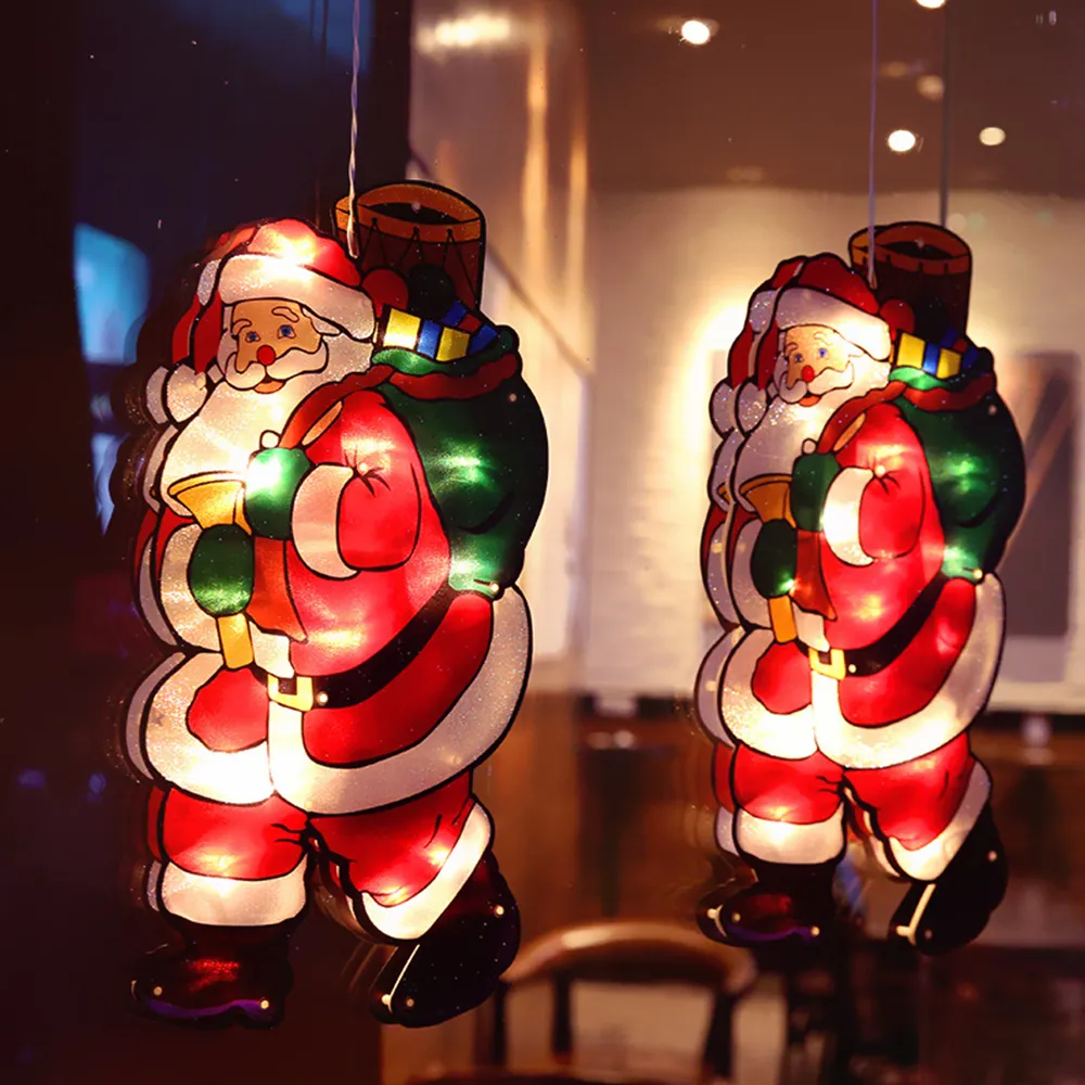 Luz para decoração de natal, luz para pendurar na decoração do natal, papai noel, sucção, presente de natal e ano novo