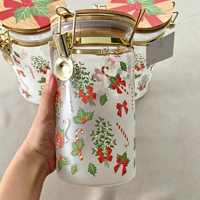 Stoples Kaca Natal dengan Tutup Kawat dan Alas Kayu untuk Kue, Biji Kopi, Kacang, Dekorasi Rumah, dan Hadiah