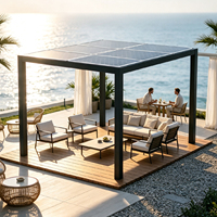 Pergola solaire photovoltaïque avec toit à lamelles motorisées à ouverture solaire, structure en aluminium, gazebo