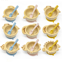 Ensemble de bols à ventouse et cuillères d'alimentation en bambou en forme d'animal avec base en silicone pour la diversification alimentaire des bébés et l'alimentation des tout-petits, logo personnalisé