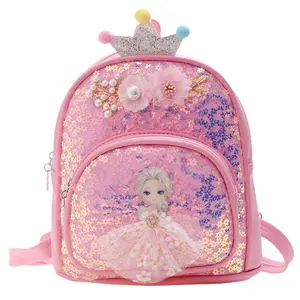 도매 유치원 PU 미니 만화 배낭 다채로운 귀여운 소녀 공주 작은 스팽글 배낭 키즈 학교 가방