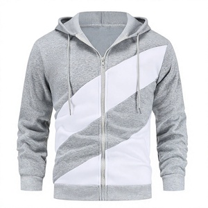 Sweat-shirt à capuche pour homme, gris et blanc, uni, décontracté, en polaire, coupe classique, vêtement d'hiver, poche vintage, respirant, doublé - Product Image 4